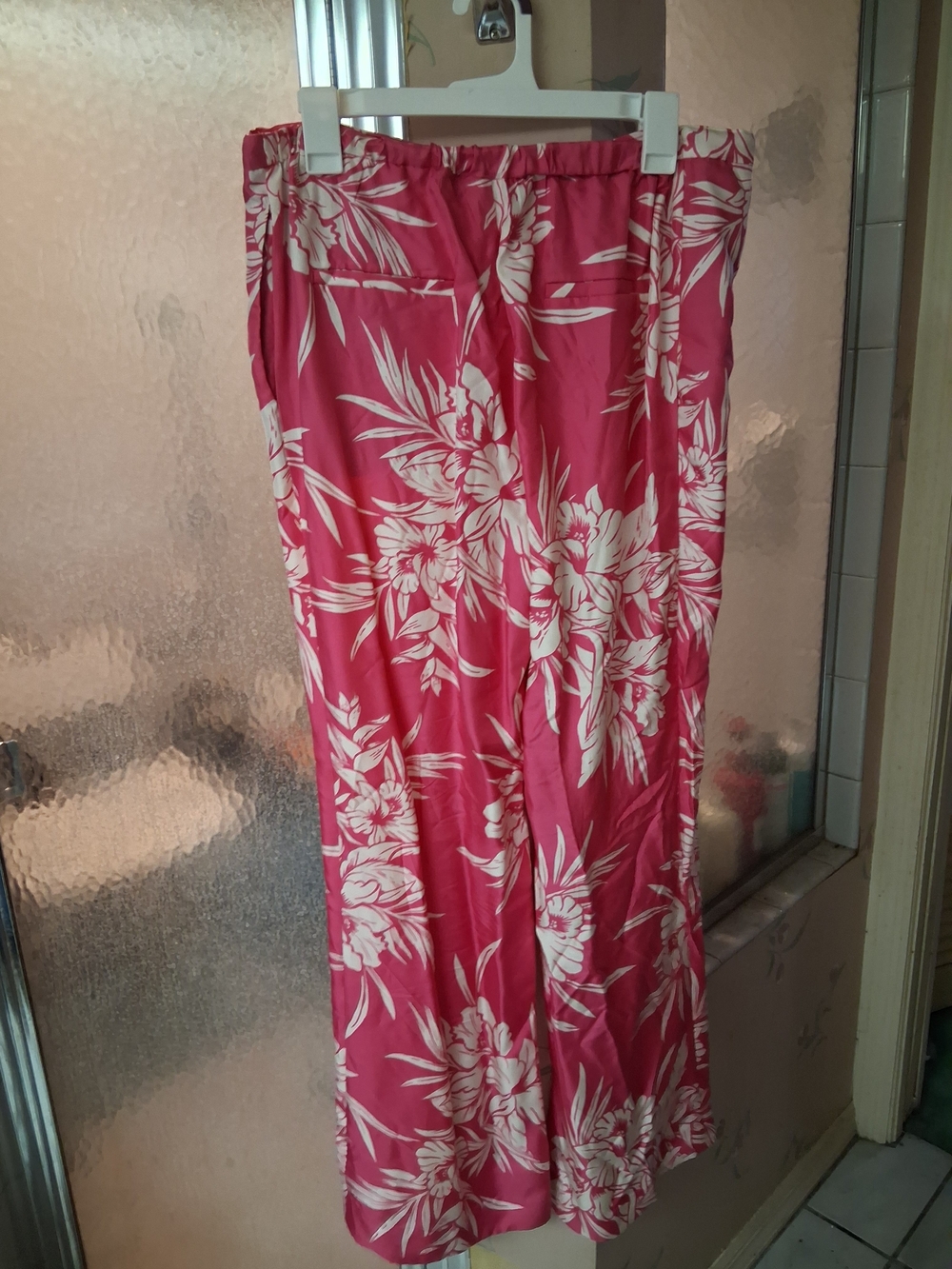 Worth Pink and White Silk Tropical Print Straight Leg Pants Medium